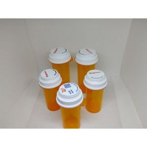 6 Empty Used RX Prescription Pill Bottles, 5 w/ Child Resistant Safety Lids